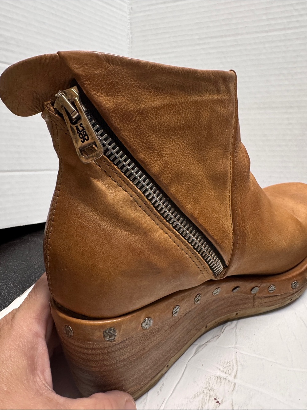 AS 98 Made In Italy Savina Camel leather wedge  bootie western cowgirl sz38 - Picture 4 of 11